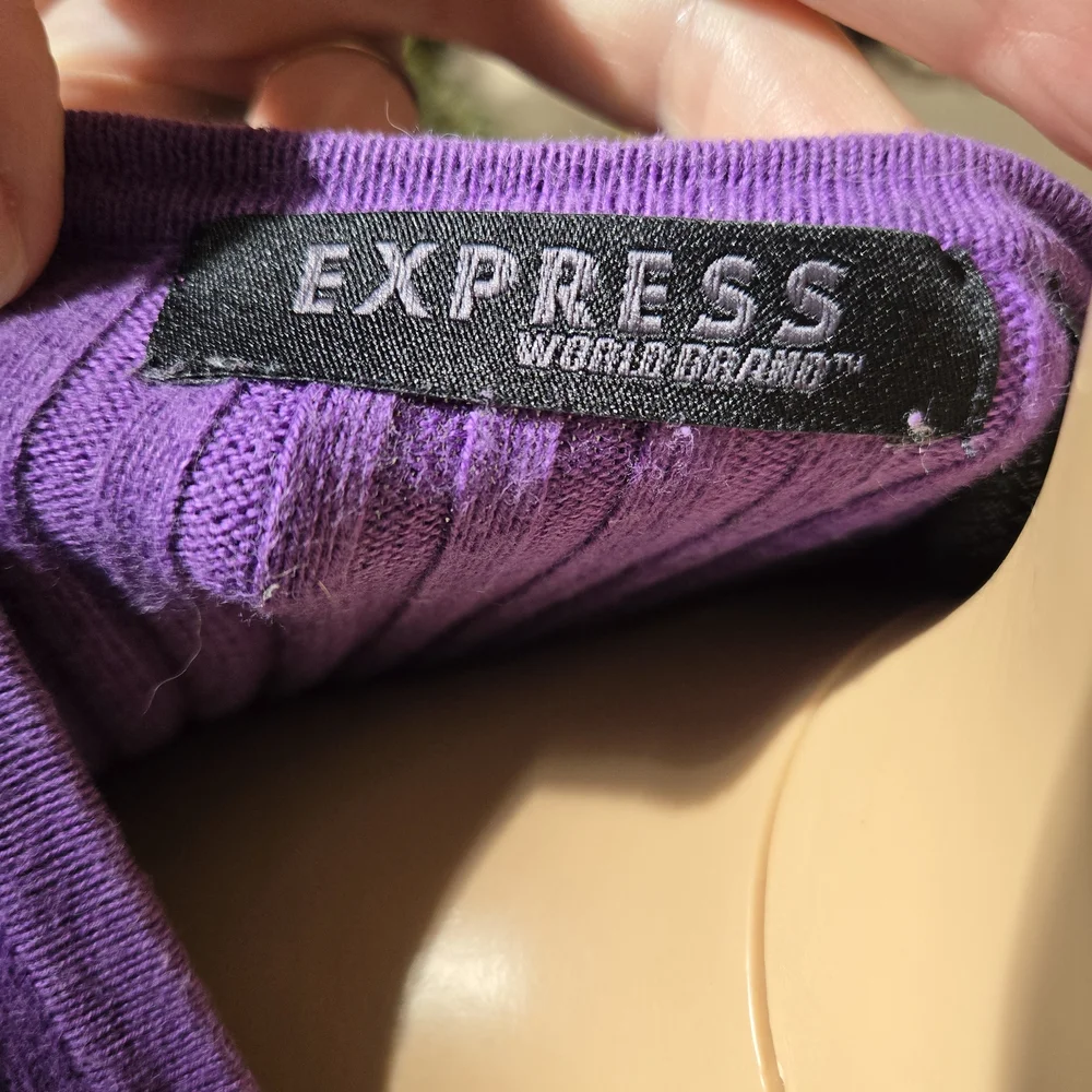 Express Purple Ribbed V-Neck Cardigan - Picture 8 of 9